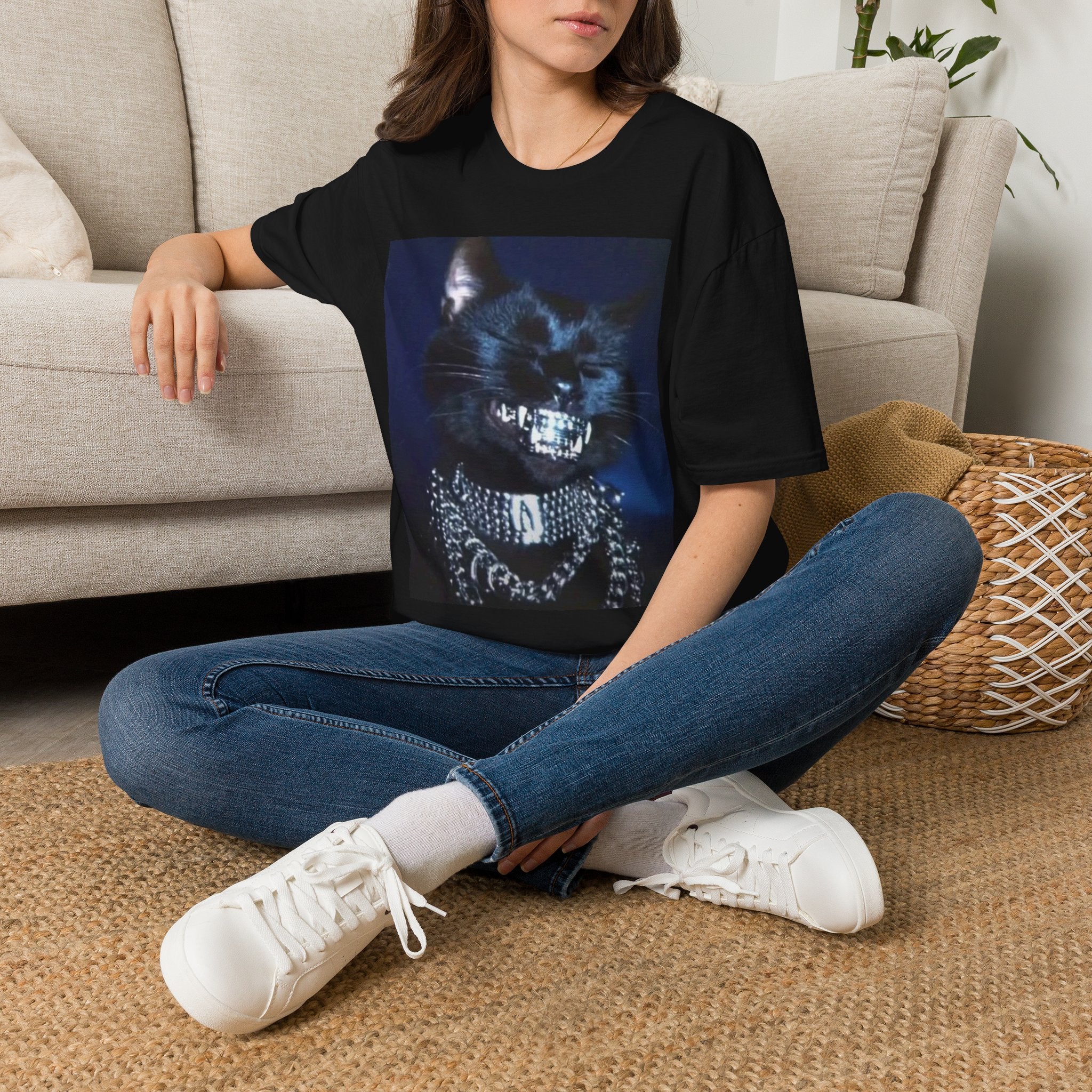 Cat Opium Iced Out Black  Graphic T‑Shirt — Grinning Cat Photo Print