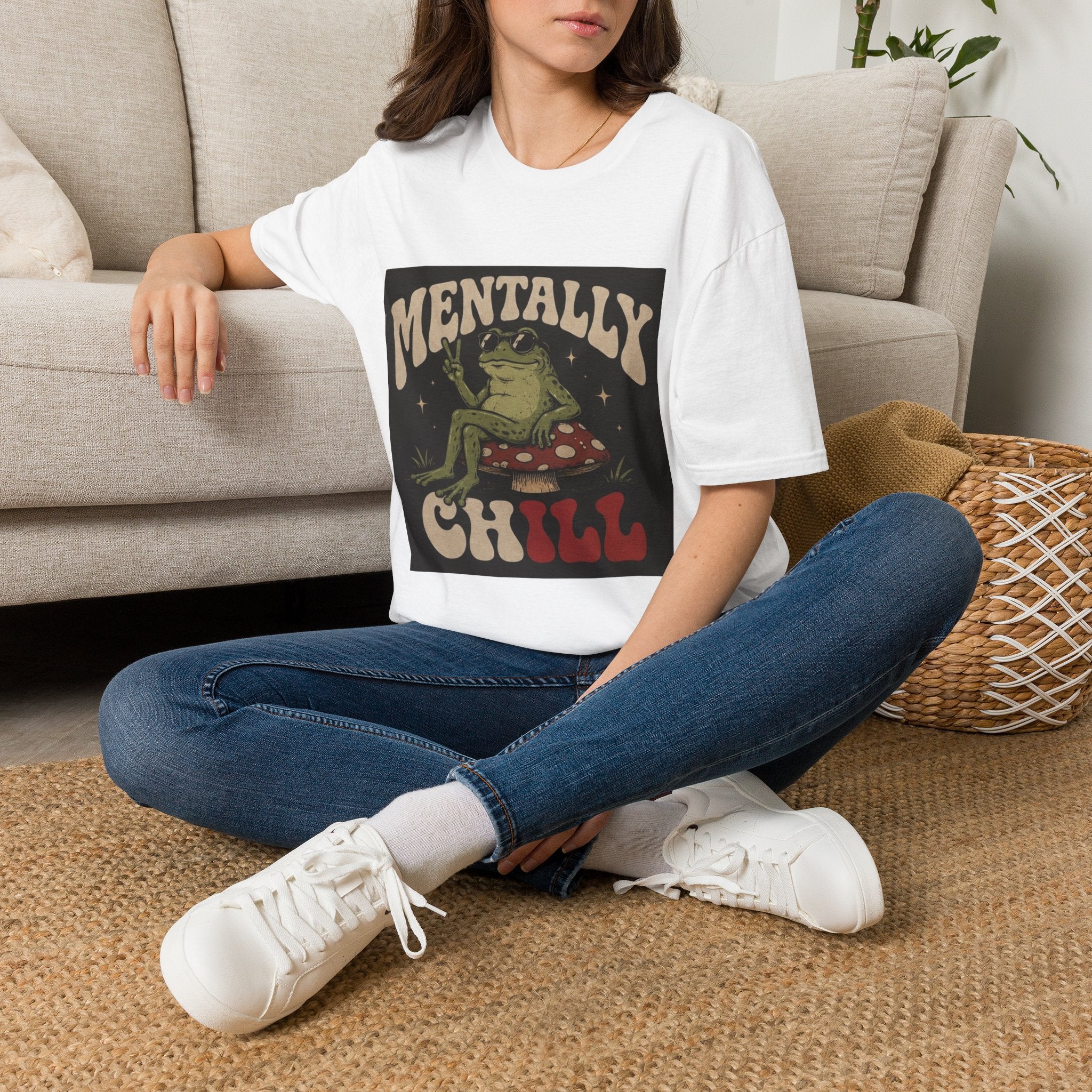 Mentally Chill Frog on a mushroom T-Shirt |